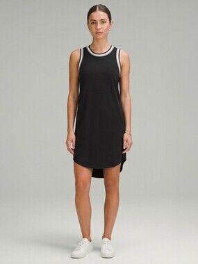 ABS Allen Schwartz Black Sporty Trim Sleeveless Jersey Tank Mini Dress M
